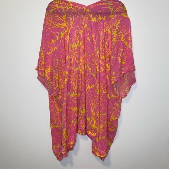 Josie by Natori Pink Yellow  Hippie Batik Kaftan Oversized Effortless Tunic L - Picture 7 of 8